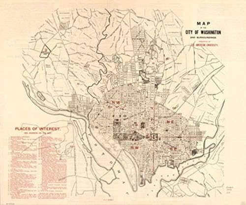 1893 מפה | מפת העיר וושינגטון והסביבה | מחוז קולומביה | יחסי ציבור אמיתיים